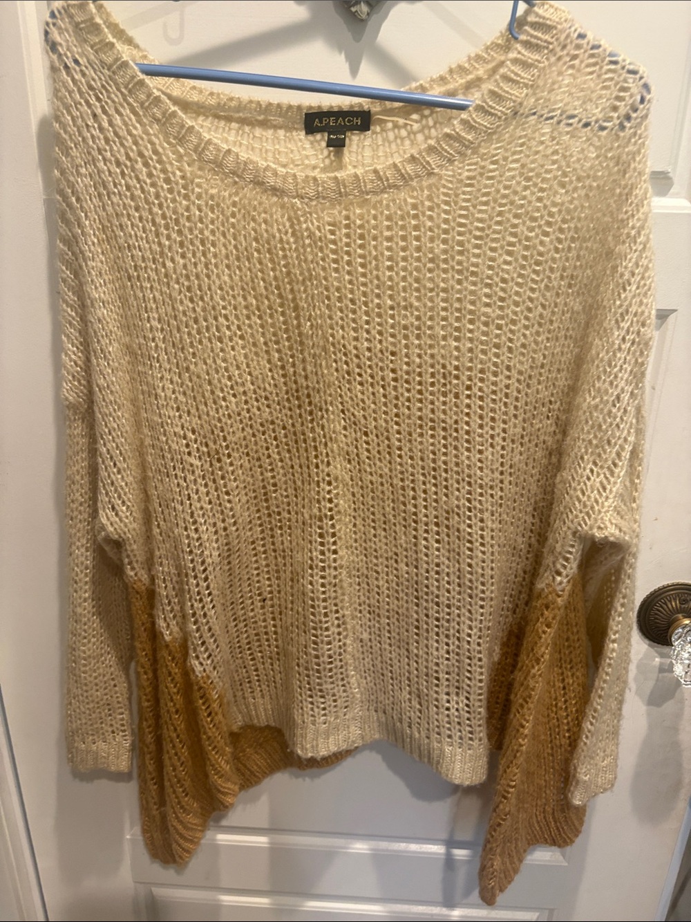 Apeach Cream & Brown Open-Knit Scoop Neck Sweater